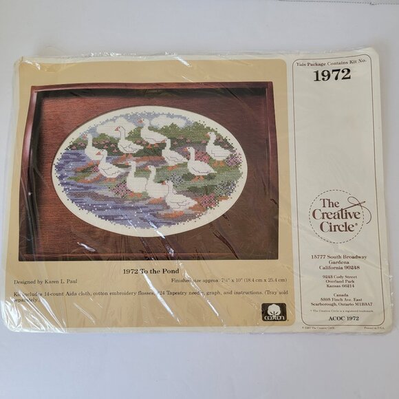 Vtg Creative Circle Cross Stitch Kit Geese Ducks Walking to the Pond NIP - Picture 1 of 4